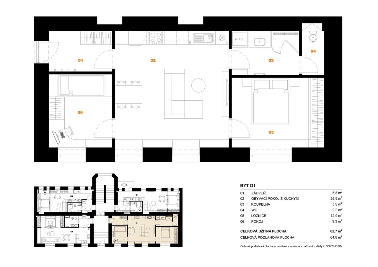 Pronájem bytu 3+kk 63 m²