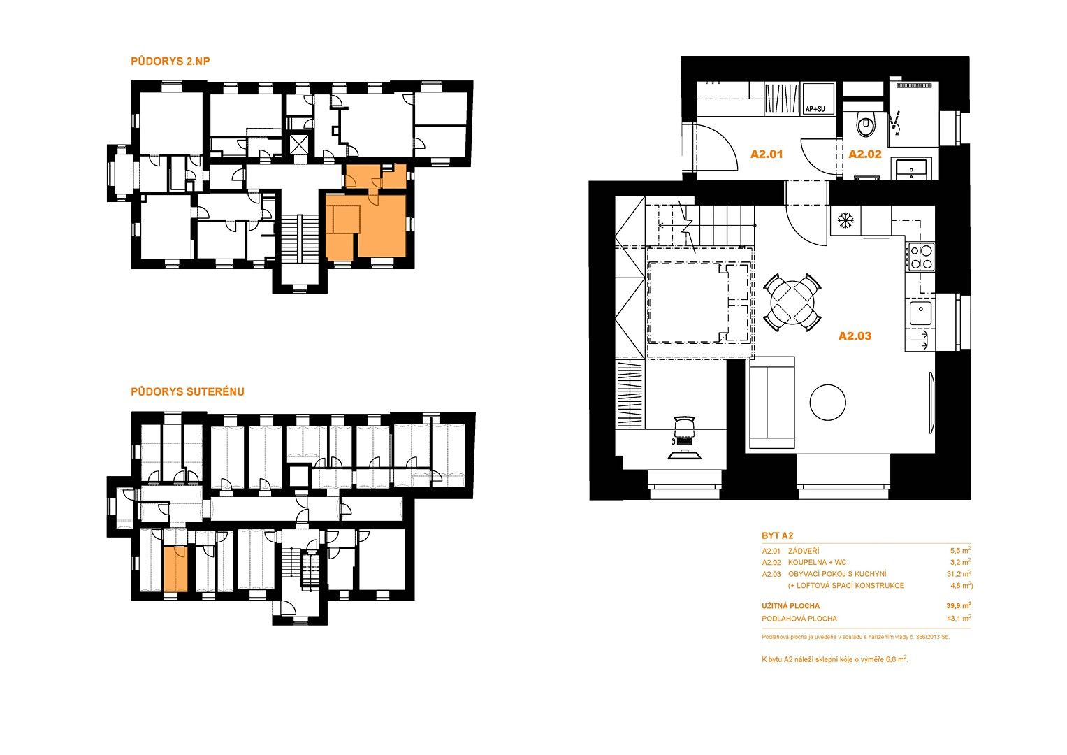 Pronájem bytu 1+kk 40 m² (Loft)